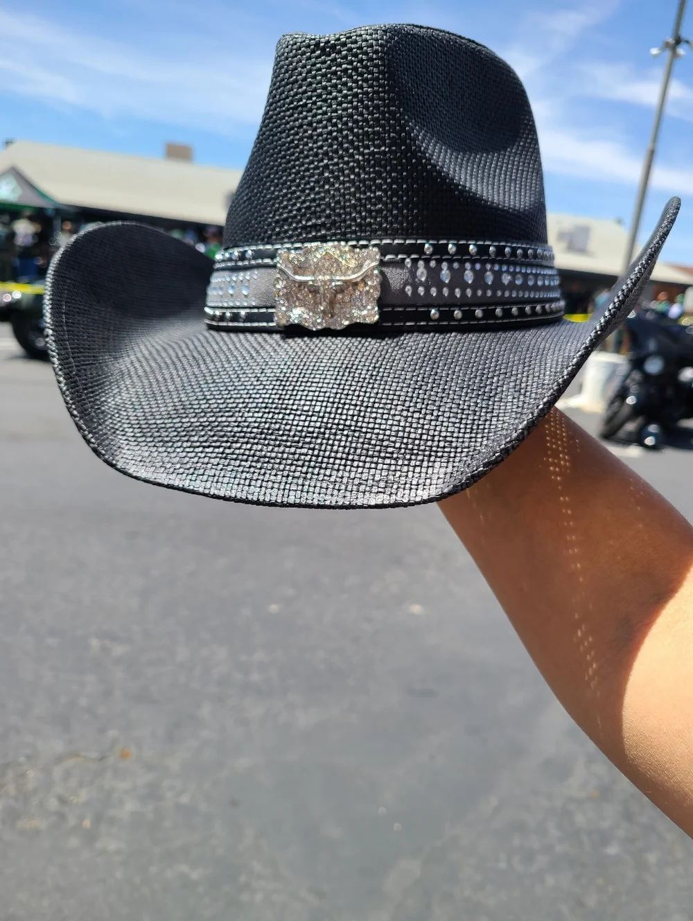 Cowboy Hat with Silver Rhinestone Buckle - Picture 2 of 2